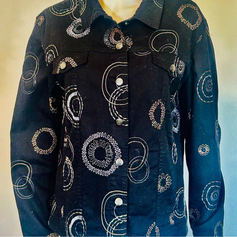 JM Collection Dark Denim Jacket with Embroidery